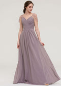 Floor-Length Chiffon Bridesmaid Dress, A-Line/Princess Shape, Bateau Neck, Sleeveless, With Lace And Pleats Ruffled BM bride