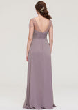 Floor-Length Chiffon Bridesmaid Dress, A-Line/Princess Shape, Bateau Neck, Sleeveless, With Lace And Pleats Ruffled BM bride
