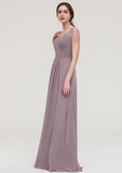 Floor-Length Chiffon Bridesmaid Dress, A-Line/Princess Shape, Bateau Neck, Sleeveless, With Lace And Pleats Ruffled BM bride