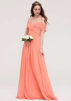 Floor-Length Chiffon Bridesmaid Dress, A-Line/Princess Cut, Sweetheart Neck, Sleeveless, With Ruffled BM bride