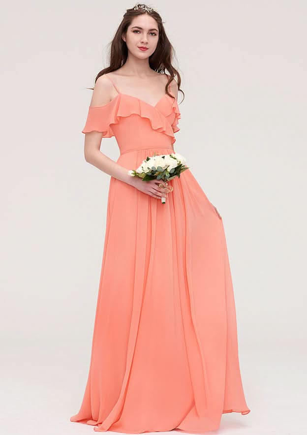 Floor-Length Chiffon Bridesmaid Dress, A-Line/Princess Cut, Sweetheart Neck, Sleeveless, With Ruffled BM bride
