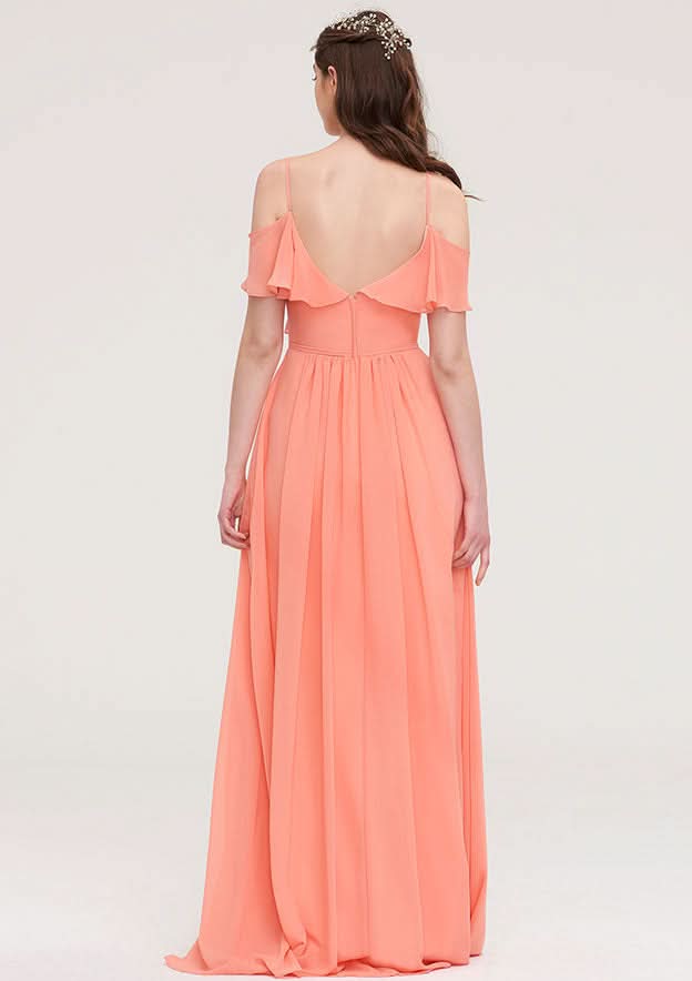 Floor-Length Chiffon Bridesmaid Dress, A-Line/Princess Cut, Sweetheart Neck, Sleeveless, With Ruffled BM bride