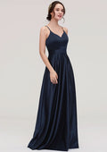 A-Line/Princess Floor-Length Sleeveless Satin Bridesmaid Dress, V-Neck BM bride