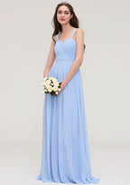 Floor-Length Chiffon Bridesmaid Sexy Dress, A-Line/Princess Cut, Sweetheart Neck, Sleeveless, With Pleats BM bride
