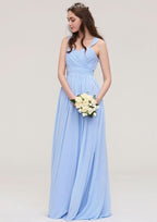Floor-Length Chiffon Bridesmaid Sexy Dress, A-Line/Princess Cut, Sweetheart Neck, Sleeveless, With Pleats BM bride