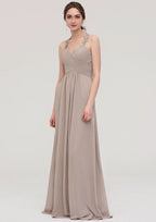 Floor-Length Chiffon Bridesmaid Dress, A-Line/Princess Shape, Sweetheart Neck, Sleeveless, With Pleats And Lace BM bride