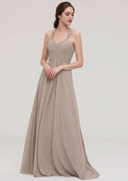 Floor-Length Chiffon Bridesmaid Dress, A-Line/Princess Shape, Sweetheart Neck, Sleeveless, With Pleats And Lace BM bride