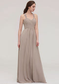 Floor-Length Chiffon Bridesmaid Dress, A-Line/Princess Shape, Sweetheart Neck, Sleeveless, With Pleats And Lace BM bride