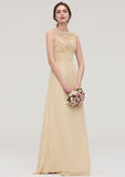 Floor-Length Chiffon Bridesmaid Dress, Sheath/Column Shape, Halter Neck, Sleeveless, Open Back, With Pleats And Lace BM bride