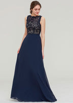 Floor-Length Chiffon Bridesmaid Dress, A-Line/Princess Style, Bateau Neck, Sleeveless, With Sashes And Lace BM bride