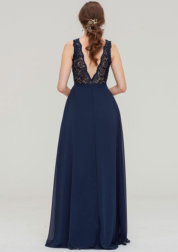 Floor-Length Chiffon Bridesmaid Dress, A-Line/Princess Style, Bateau Neck, Sleeveless, With Sashes And Lace BM bride