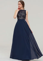 Floor-Length Chiffon Bridesmaid Dress, A-Line/Princess Style, Bateau Neck, Sleeveless, With Sashes And Lace BM bride