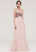 Floor-Length Chiffon Bridesmaid Dress, A-Line/Princess Shape, Sweetheart Neck, Sleeveless, With Pleats And Sequins BM bride