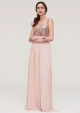 Floor-Length Chiffon Bridesmaid Dress, A-Line/Princess Shape, Sweetheart Neck, Sleeveless, With Pleats And Sequins BM bride