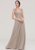 Floor-Length Chiffon Bridesmaid Dress, A-Line/Princess Shape, Scoop Neck, Sleeveless, With Pleats And Beading BM bride