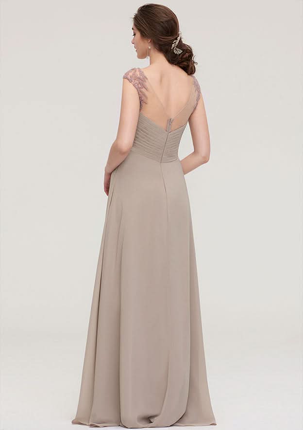Floor-Length Chiffon Bridesmaid Dress, A-Line/Princess Shape, Scoop Neck, Sleeveless, With Pleats And Beading BM bride