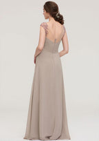 Floor-Length Chiffon Bridesmaid Dress, A-Line/Princess Shape, Scoop Neck, Sleeveless, With Pleats And Beading BM bride