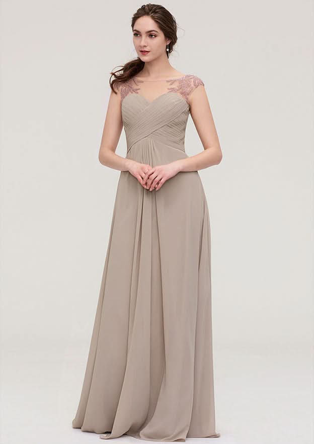 Floor-Length Chiffon Bridesmaid Dress, A-Line/Princess Shape, Scoop Neck, Sleeveless, With Pleats And Beading BM bride