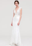 Enchanting Lace Trumpet/Mermaid Wedding Dress: V-Neck Sleeveless with Sweep Train and Beaded Lace Accents BM bride