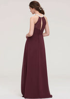 Floor-Length Chiffon Bridesmaid Dress, A-Line/Princess Shape, Halter Neck, Sleeveless, With Beading And Pleats BM bride