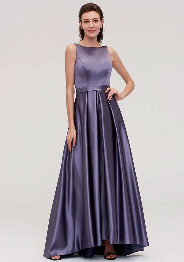 Ankle-Length Satin Bridesmaid Dress, A-Line/Princess Style, Bateau Neck, Sleeveless, With Pleats BM bride