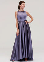Ankle-Length Satin Bridesmaid Dress, A-Line/Princess Style, Bateau Neck, Sleeveless, With Pleats BM bride