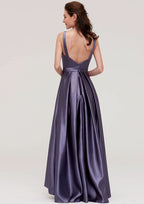 Ankle-Length Satin Bridesmaid Dress, A-Line/Princess Style, Bateau Neck, Sleeveless, With Pleats BM bride