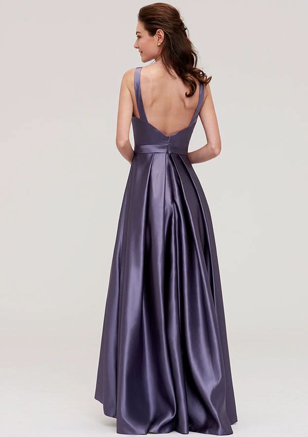 Ankle-Length Satin Bridesmaid Dress, A-Line/Princess Style, Bateau Neck, Sleeveless, With Pleats BM bride