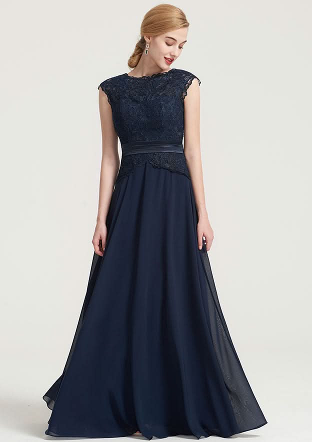 Knee-Length Chiffon Bridesmaid Dress, A-Line/Princess Style, Bateau Neck, Sleeveless, With Sashes And Lace BM bride