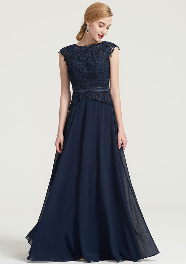 Knee-Length Chiffon Bridesmaid Dress, A-Line/Princess Style, Bateau Neck, Sleeveless, With Sashes And Lace BM bride