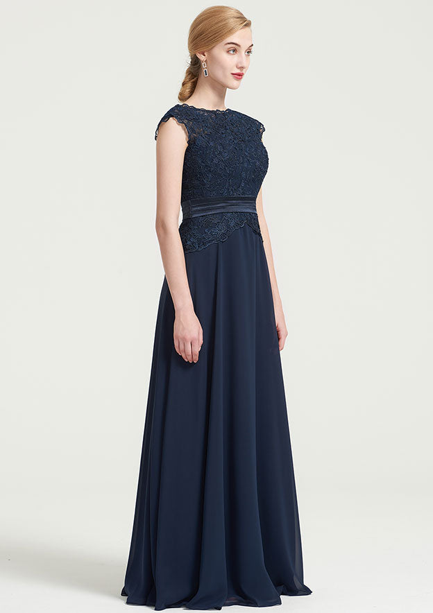 Knee-Length Chiffon Bridesmaid Dress, A-Line/Princess Style, Bateau Neck, Sleeveless, With Sashes And Lace BM bride