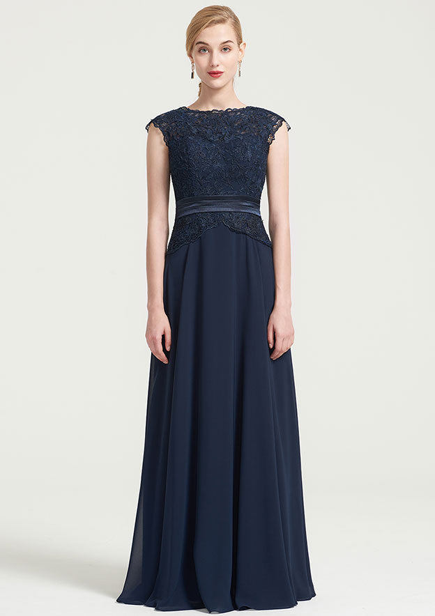 Knee-Length Chiffon Bridesmaid Dress, A-Line/Princess Style, Bateau Neck, Sleeveless, With Sashes And Lace BM bride