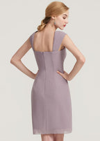 Knee-Length Chiffon Mother of the Bride Dress with Jacket Pleated, Sleeveless Square Neckline Sheath/Column BM bride
