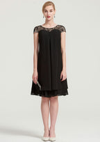 Knee-Length Chiffon Mother of the Bride Dress with Beading Ruffles, Short Sleeve Bateau BM bride
