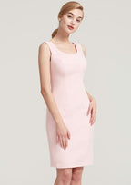 Knee-Length Elastic Satin Mother of the Bride Dress with Lace Jacket, Sleeveless Scoop Neck Sheath/Column BM bride