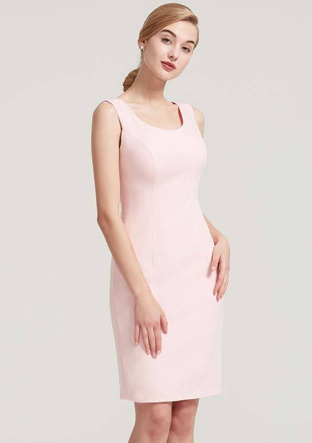 Knee-Length Elastic Satin Mother of the Bride Dress with Lace Jacket, Sleeveless Scoop Neck Sheath/Column BM bride