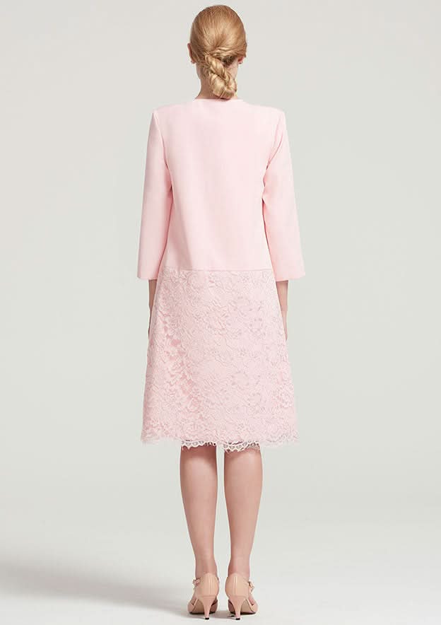 Knee-Length Elastic Satin Mother of the Bride Dress with Lace Jacket, Sleeveless Scoop Neck Sheath/Column BM bride