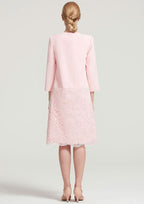 Knee-Length Elastic Satin Mother of the Bride Dress with Lace Jacket, Sleeveless Scoop Neck Sheath/Column BM bride