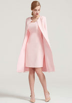 Knee-Length Elastic Satin Mother of the Bride Dress with Lace Jacket, Sleeveless Scoop Neck Sheath/Column BM bride