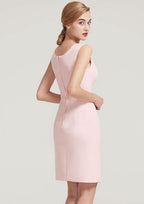 Knee-Length Elastic Satin Mother of the Bride Dress with Lace Jacket, Sleeveless Scoop Neck Sheath/Column BM bride