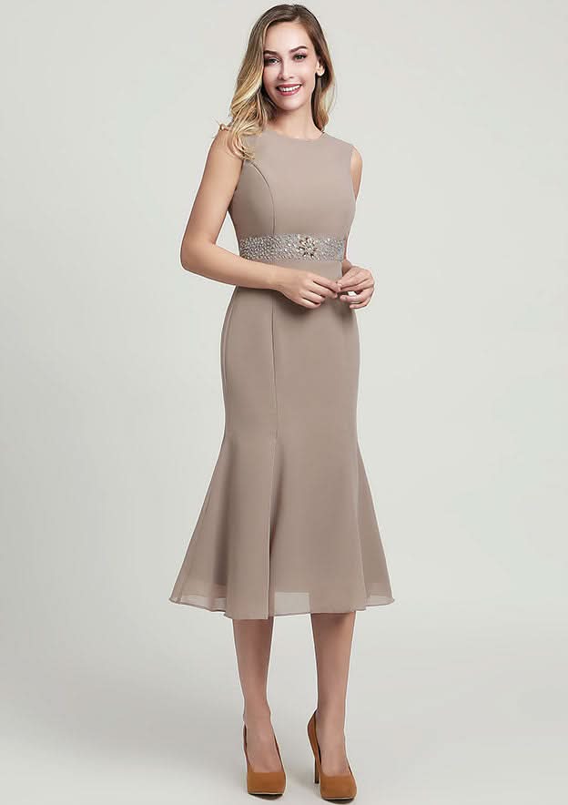 Tea-Length Chiffon Mother of the Bride Dress with Beading Jacket, Sleeveless Bateau BM bride