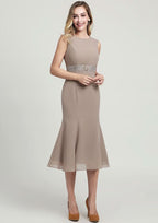 Tea-Length Chiffon Mother of the Bride Dress with Beading Jacket, Sleeveless Bateau BM bride