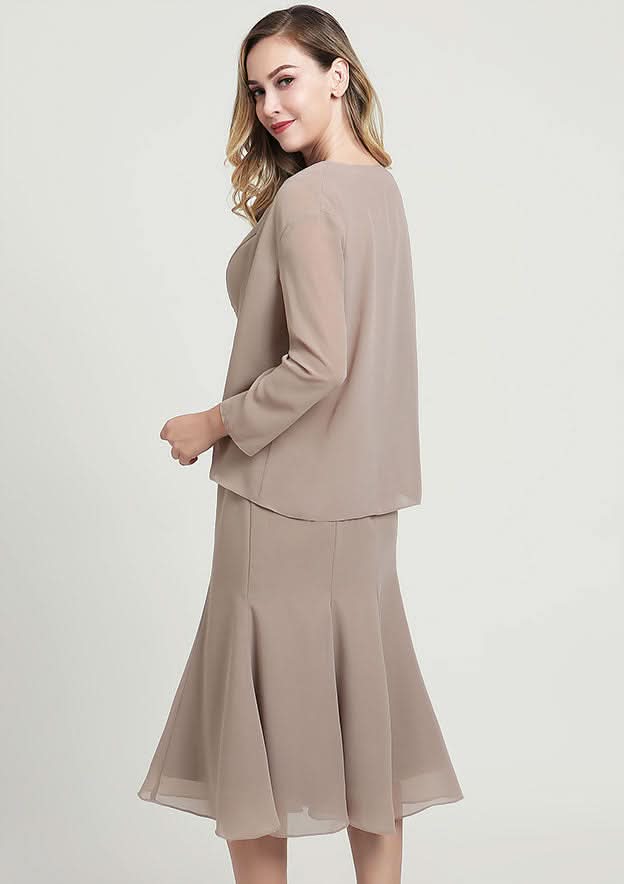 Tea-Length Chiffon Mother of the Bride Dress with Beading Jacket, Sleeveless Bateau BM bride