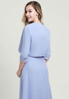 Asymmetrical Chiffon Mother of the Bride Dress with Jacket Beading Lace Pleated, Half Sleeve Scoop Neck A-line BM bride