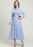 Asymmetrical Chiffon Mother of the Bride Dress with Jacket Beading Lace Pleated, Half Sleeve Scoop Neck A-line BM bride
