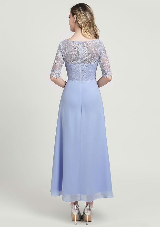 Asymmetrical Chiffon Mother of the Bride Dress with Jacket Beading Lace Pleated, Half Sleeve Scoop Neck A-line BM bride