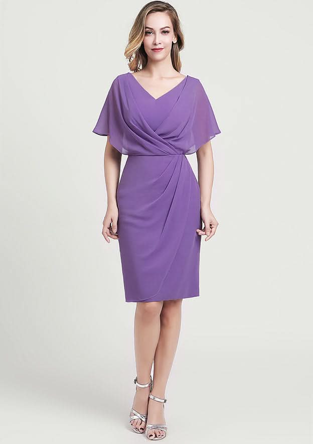 Knee-Length Chiffon Mother of the Bride Dress with Ruffles, Sleeveless V Neck A-line BM bride