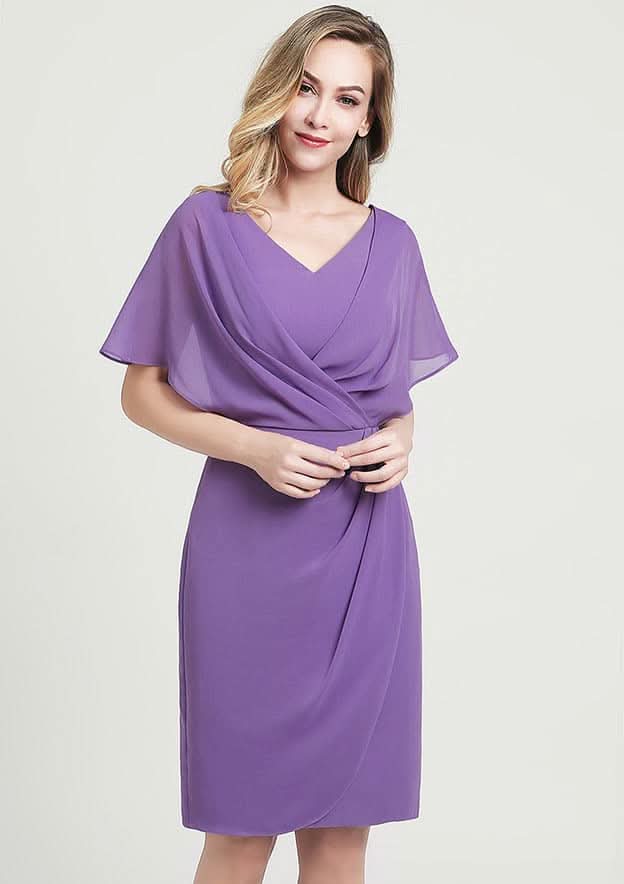 Knee-Length Chiffon Mother of the Bride Dress with Ruffles, Sleeveless V Neck A-line BM bride