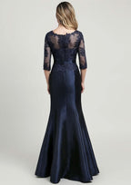 Trumpet/Mermaid Long/Floor-Length Taffeta Mother of the Bride Dress with Beading Lace, Half Sleeve Scoop Neck BM bride
