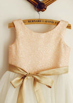 Tea-Length Organza Flower Girl Dress with Chic Sashes - A-line/Princess Scoop Neck BM bride